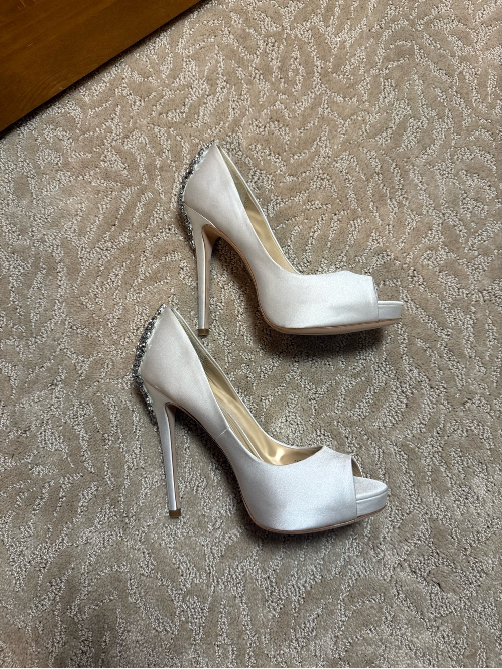 Badgley Mischka White Crystal Embellished Stiletto Heels - Picture 4 of 5